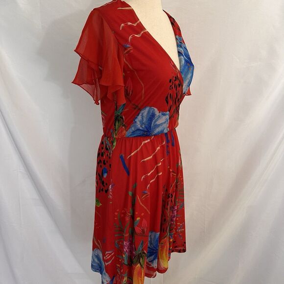 Desigual Miranda Flutter Sleeve Dress SMALL Surplice Neckline Stretch - Picture 4 of 8